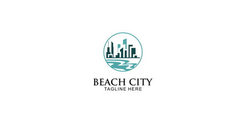 Creative beach city logo design premium vector