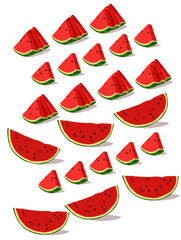 Sliced ​​watermelons line up isolated on white