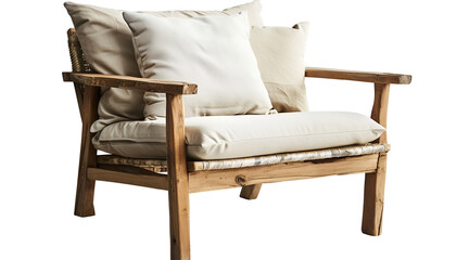 Wooden Lounge Chair with Beige Cushions Isolated on white background