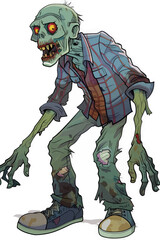 A creepy zombie man with red eyes and a mouth full of teeth