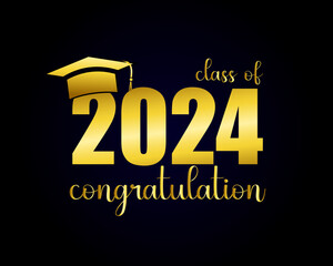 Vector Class of 2024 With Graduation cap.
