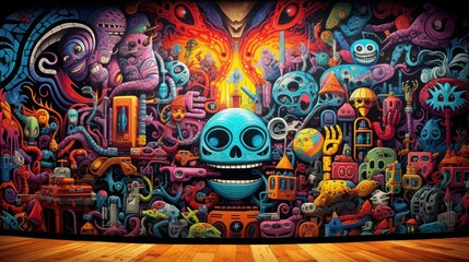 Obraz premium Variety of welcome messages on multihued papers, playful and inviting, psychedelic, digital painting, engaging backdrop