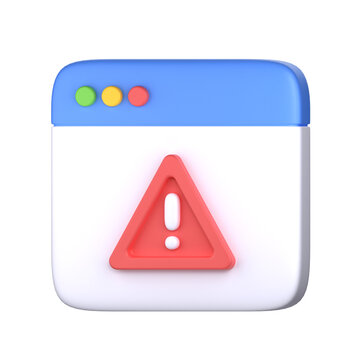 Web Page Warning 3D Icon Illustration, perfect for cyber security theme