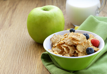 muesli with milk and fruit healthy food breakfast