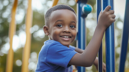 Boy climbing a jungle gym