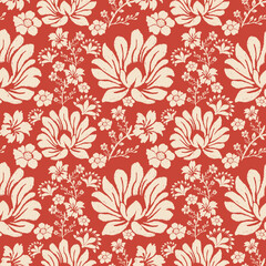 Silhouette ikat floral pattern. Ikat whimsical all over flowers seamless pattern. Watercolor ikat floral pattern use for fabric, textile, home decoration elements, upholstery, wrapping, etc.