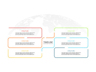 Infographic template. Concept thin line design with the world background. Business concept with 6 options, steps or processes.