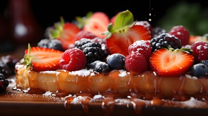 Delicious Dessert with Fresh Berries and Caramel Drizzle