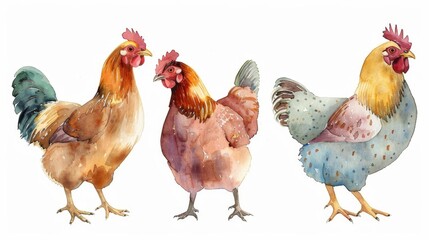 Chicken breeds, poultry awareness, barnyard exploration, Watercolor style