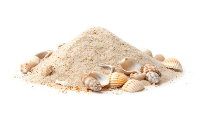 Small Pile of Sand with Seashells Isolated on white background