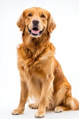 Obraz premium Golden Retriever dog isolated on white background, studio shot with happy expression and tongue out. Generative ai