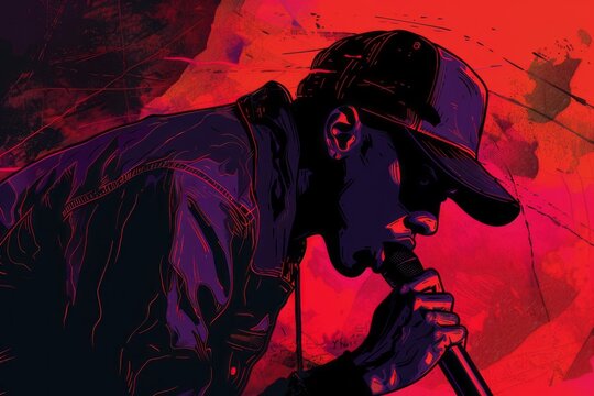 illustration of a rapper singing with abstract background, rap singer