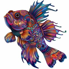 Fototapeta premium A colorful clip-art style drawing of a mandarin fish with intricate patterns,