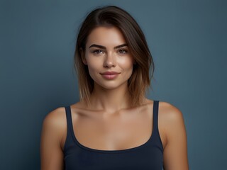 Portrait of a beautiful modern Woman Model isolated on a blue color background