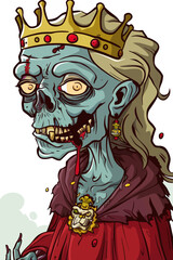 A creepy zombie woman with a crown on her head