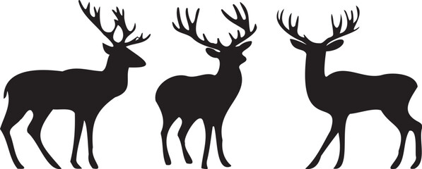 Set of deer silhouettes on transparent background