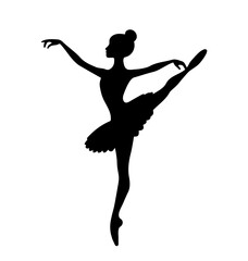 Ballerina in a tutu. Silhouette of ballerina on a white background. Ballet dancing. Ballet dancer silhouette.