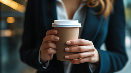 Businesswoman holding a coffee cup
