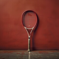 single isolated tennis racket on a red background