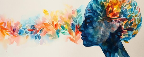 Psychology classes, mental health program, selfdiscovery journey, Watercolor style
