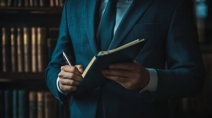 Businesswoman writing in a notebook