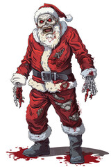 A zombie santa standing in a bloody red background