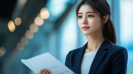 Japanese businesswoman holding a meeting agenda