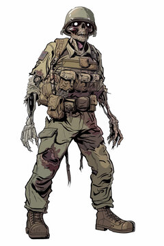 A zombie soldier with a helmet and a backpack