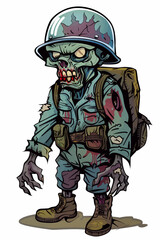 Fototapeta premium A zombie soldier with a helmet and a backpack