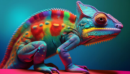 caméléon créatif qui marche avec couleurs vive