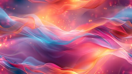 Obraz premium Abstract vibrant colorful wave and light pattern blending blue, pink, orange shades with a surreal dreamy background, perfect for artistic designs.