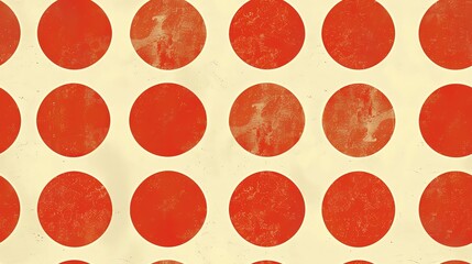 Vintage-inspired seamless pattern with repetitive red polka dots on a cream background, perfect for retro designs and creative projects.