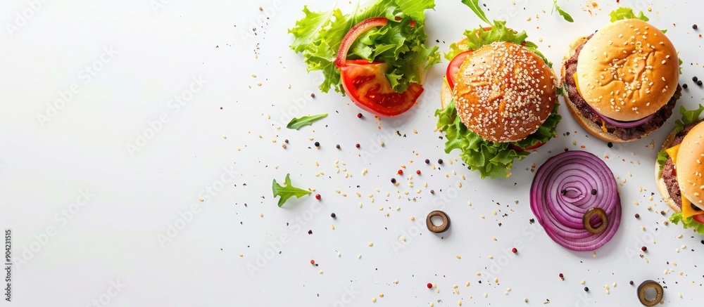 Poster Burger arrangement creatively displayed on a white background with copy space image