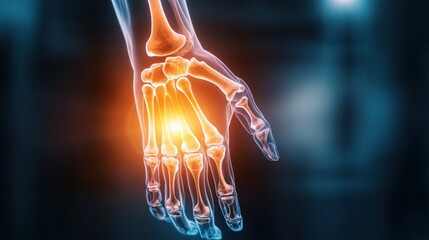 A hand with a red wrist and a blue finger is shown in a black background