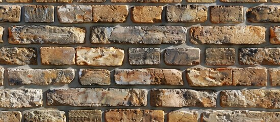 Naklejka premium A blend of vintage and modern bricks forming a rustic brick wall ideal as a backdrop for designs and presentations with copy space image available