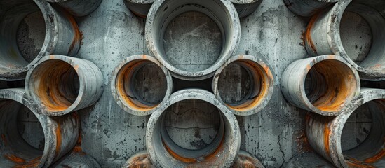 Abstract textured pattern on concrete pipes providing a captivating copy space image