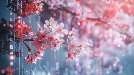 Digital interface showing spring festival event calendars and blossom forecasts. 