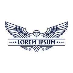 Vintage Retro Spread Wings Eagle Hawk Falcon Line Outline Style Badge Emblem Label Design