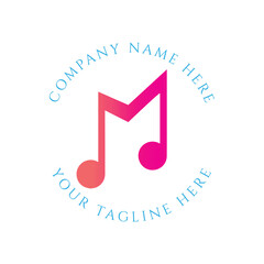 Simple Minimalist Modern Initial Letter M with Music Clef Note Symbol for Audio Sound Instrument Podcast Illustration