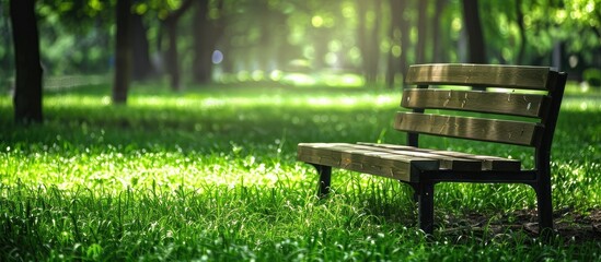 Naklejka premium Public park bench with a copy space image