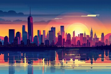 Obraz premium Postcard with landscape of New York, USA at sunset