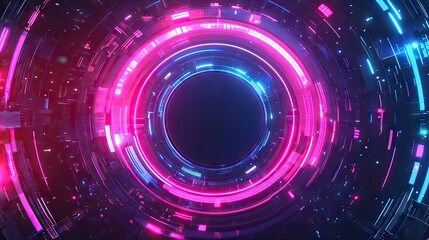 A futuristic background with neon light effects and circular designs, with a blank space in the center for text.