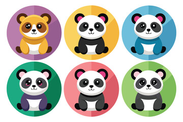 Naklejka premium Six Cute Cartoon Pandas in Colorful Circles