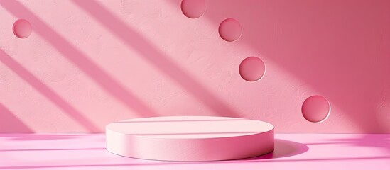Podiums casting shadows on a pink backdrop with copy space image