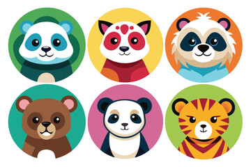 Obraz premium Six Cute Cartoon Animal Faces in Colorful Circles