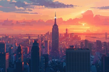 Landscape at the sunset of New York, USA