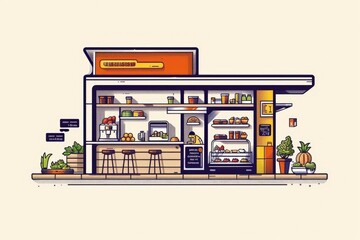 Colorful Illustrated Juice Bar Kiosk Illustration