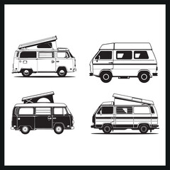Campervan silhouette. Campervan vehicle silhouette clipart on white