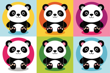 Obraz premium Six Adorable Pandas Sitting on Colorful Circles