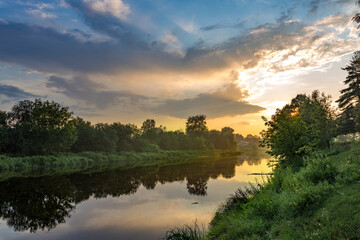 A river with a sunset in the background